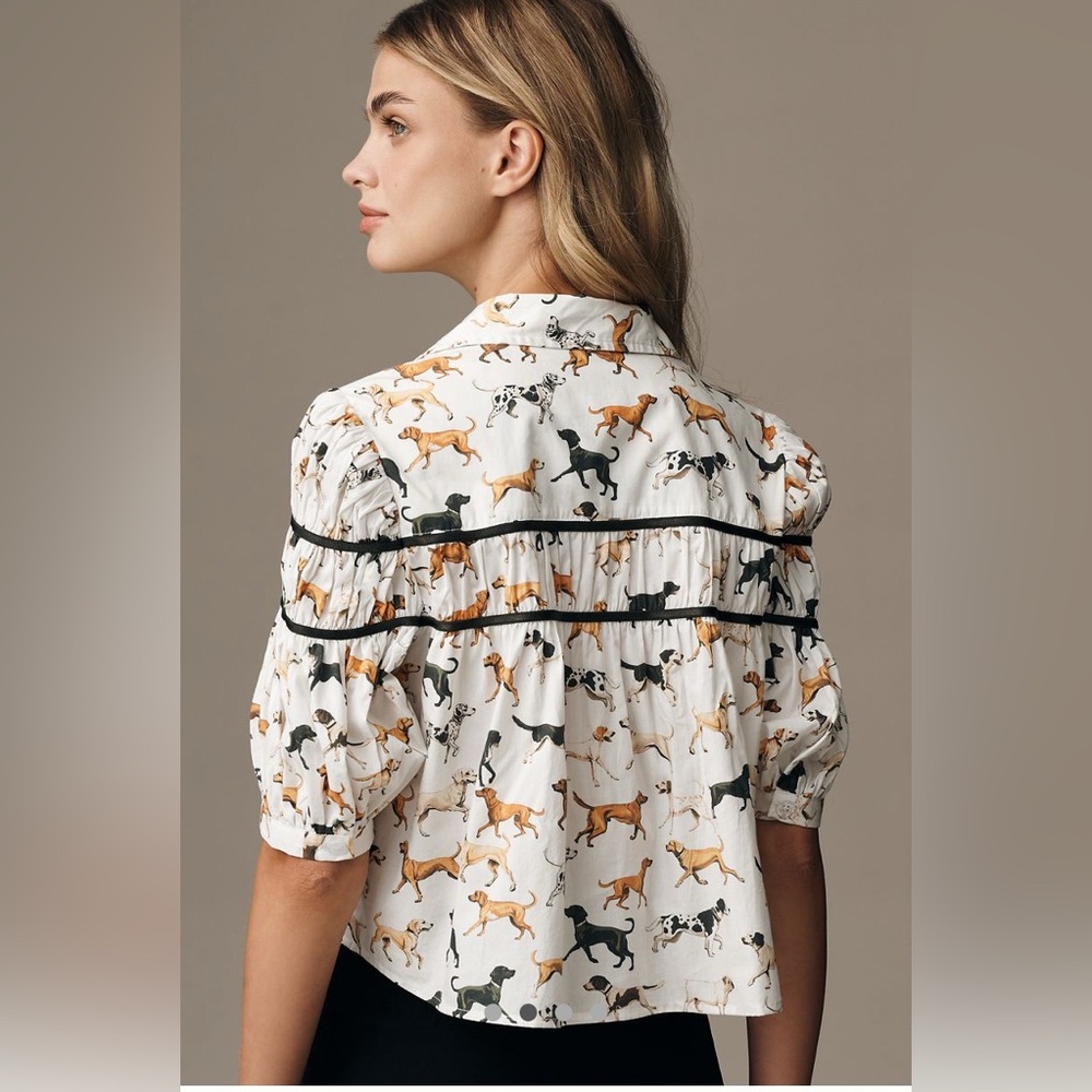 Anthropologie, Maeve Dog Print Blouse, M - Picture 2 of 7